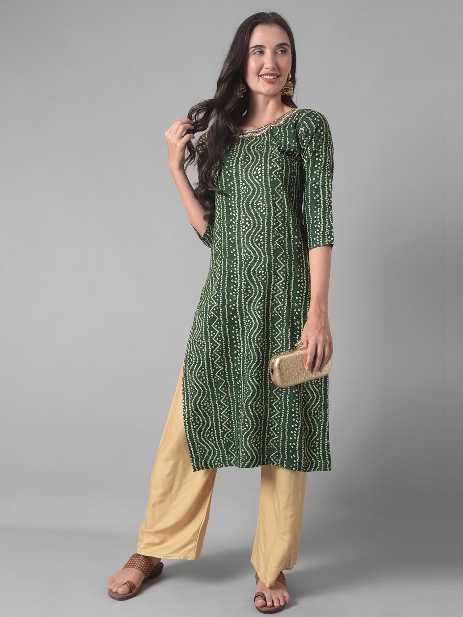 Dollar Missy Green Printed Straight Kurta