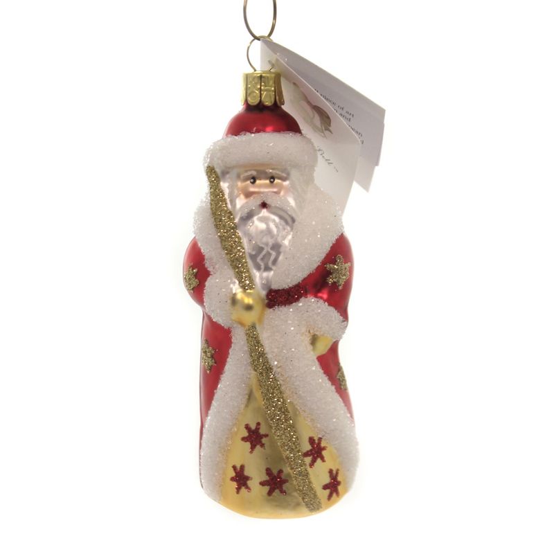 Golden Bell Collection 4.5" Mini Red Russian Santa Ornament Czech Stars Staff  -  Tree Ornaments