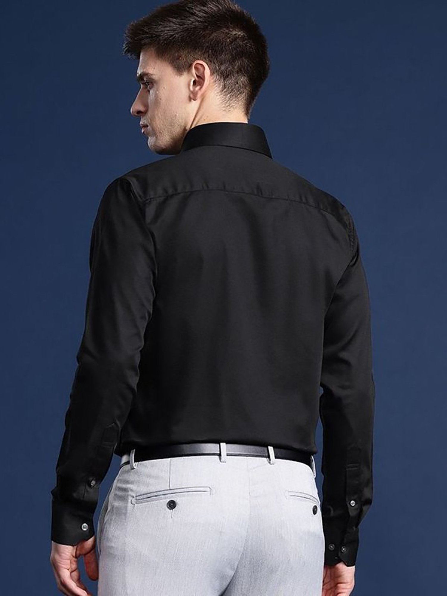 Hancock Black Slim Fit Solid Shirts