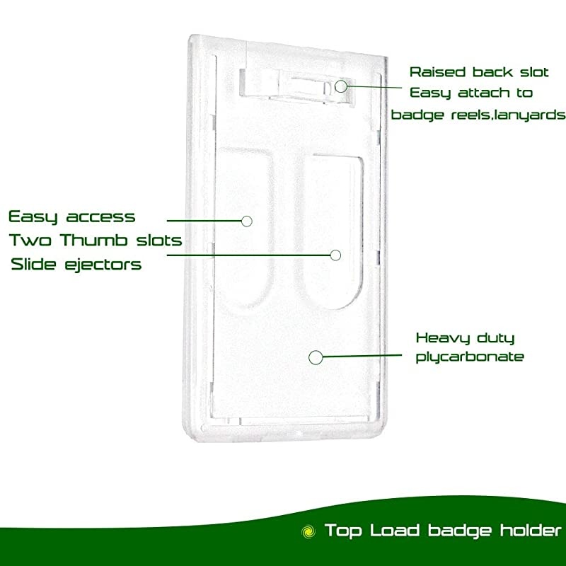Hard Plastic Id Badge Holder Vertical Hold 2 Cards Easy Access with Thumb Slots Pack of 1