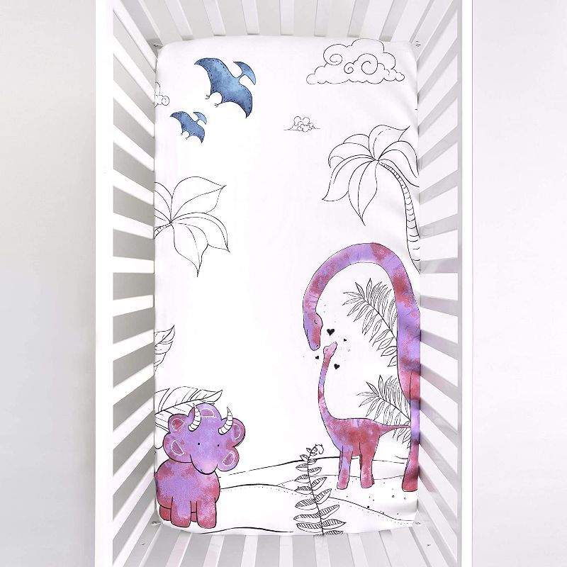 JumpOff Jo Fitted Crib Sheet - Cotton Crib Sheet for Standard Sized Crib Mattresses - Hypoallergenic and Breathable - 28 x 52 Inches - Pink Dinosaur