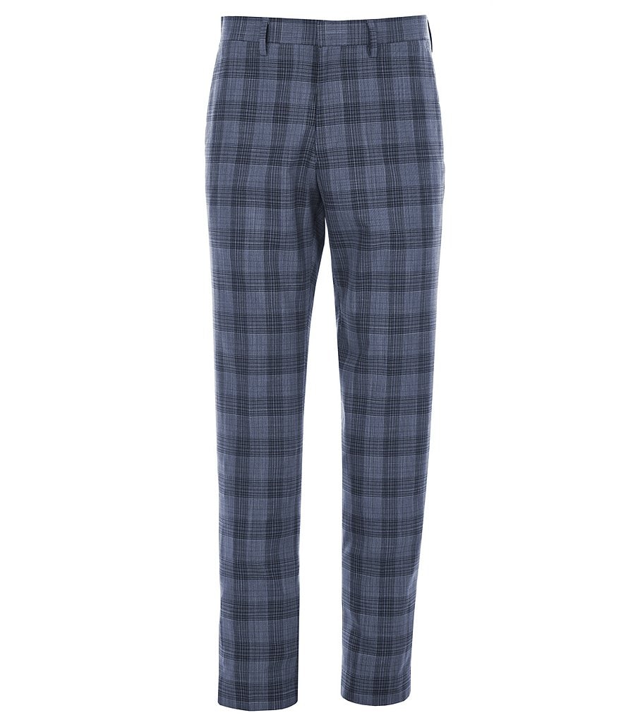 Murano Evan Extra Slim-Fit Flat-Front Slub Plaid Dress Pants