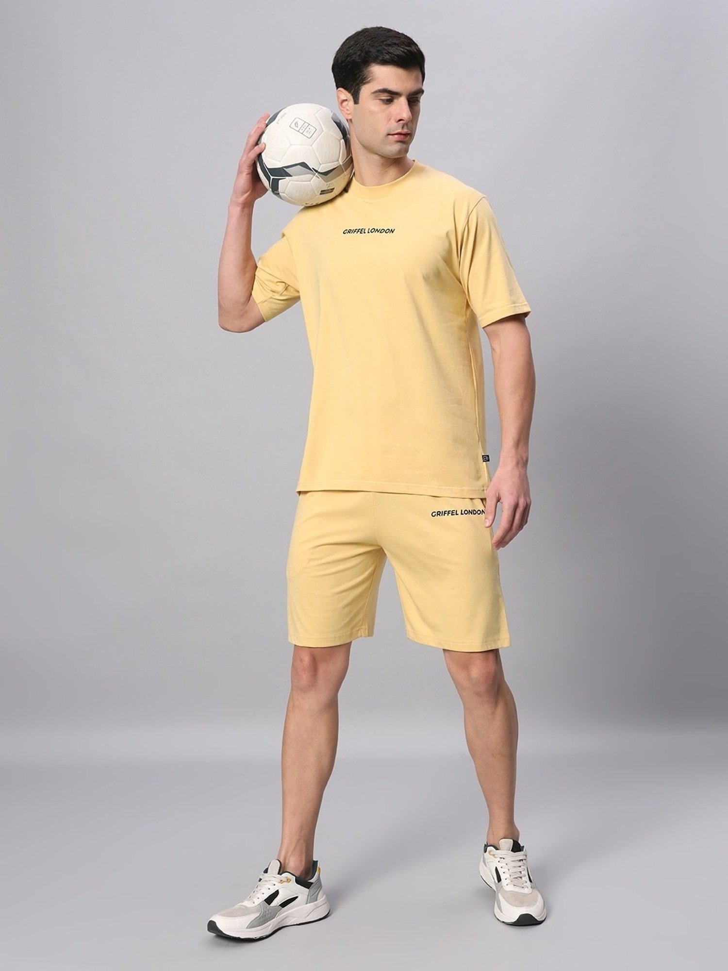 Griffel Yellow Cotton Loose Fit Logo Printed Co-Ord Set