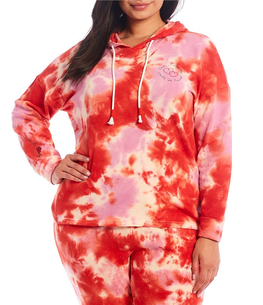 PJ Salvage Plus Size Daydream Doodles Tie-Dye Print Coordinating Lounge Hoodie