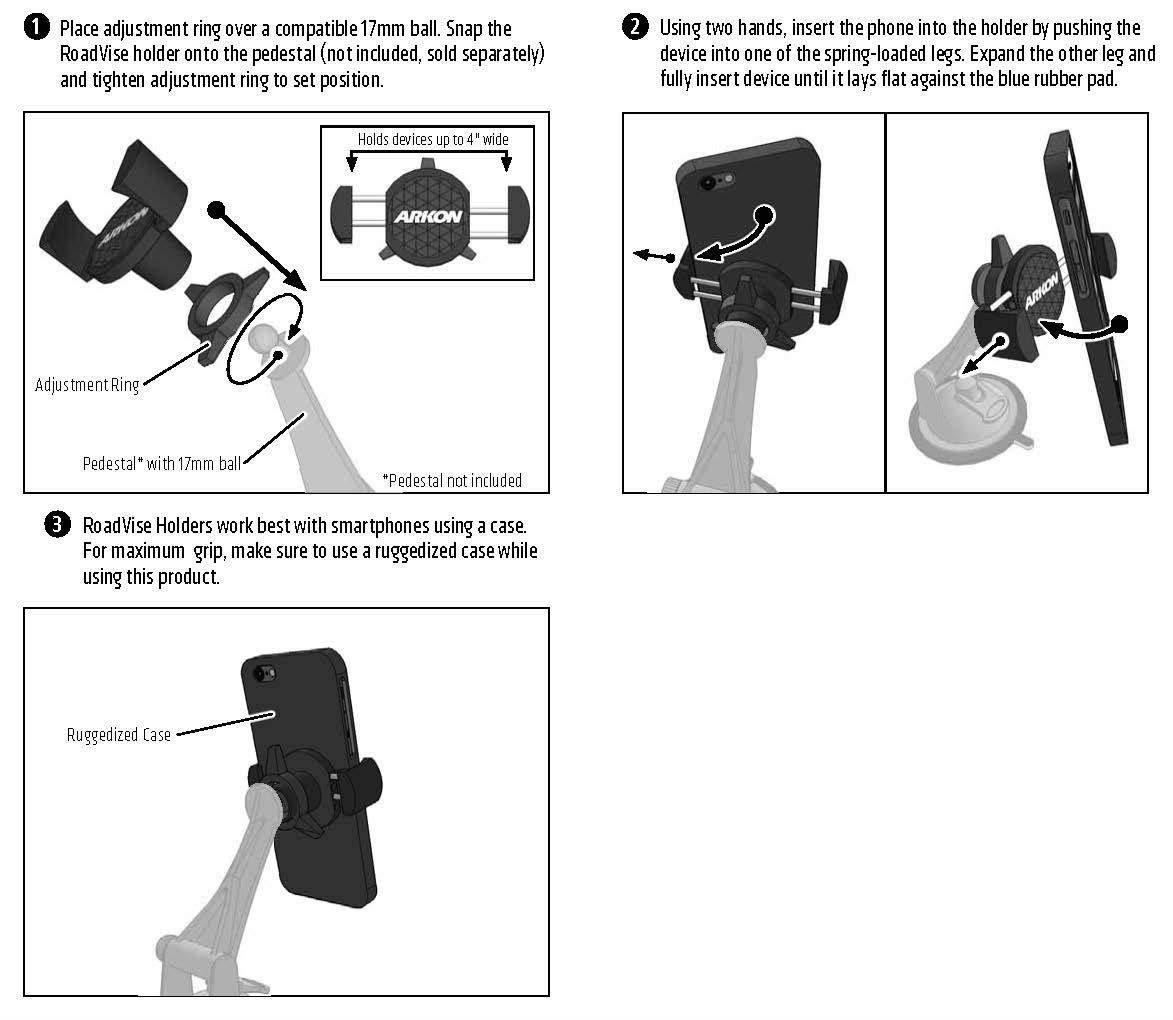 Arkon RoadVise Phone Holder for iPhone 7 6S 6 Plus iPhone 7 6S 6 5S Galaxy S7 S6 Note 5 Retail Black