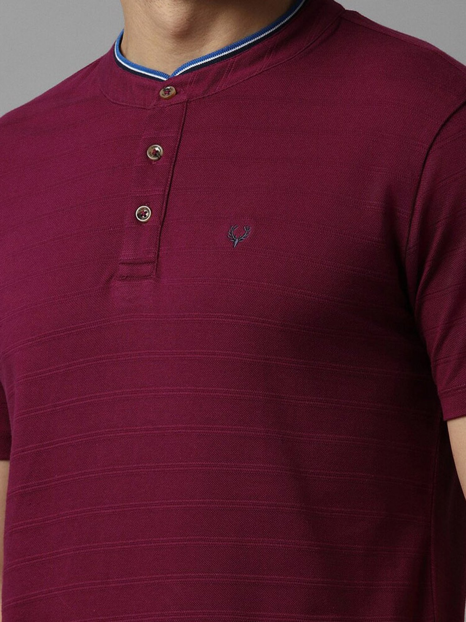 Allen Solly Magenta Cotton Regular Fit Henley T-Shirt