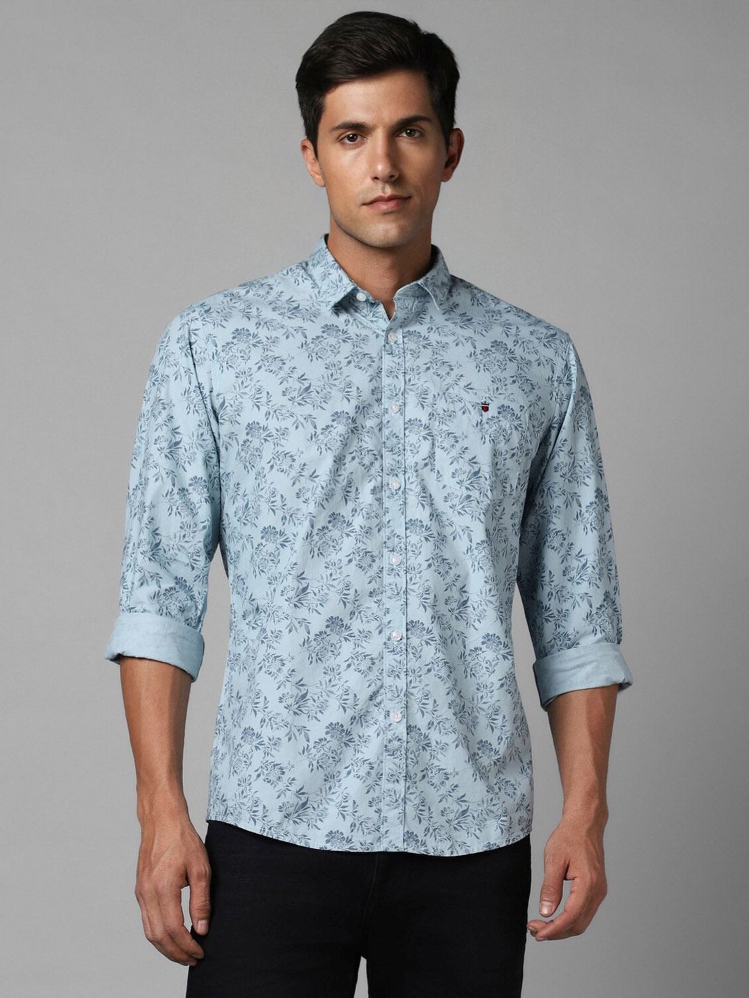Louis Philippe Jeans Blue Cotton Slim Fit Printed Shirt