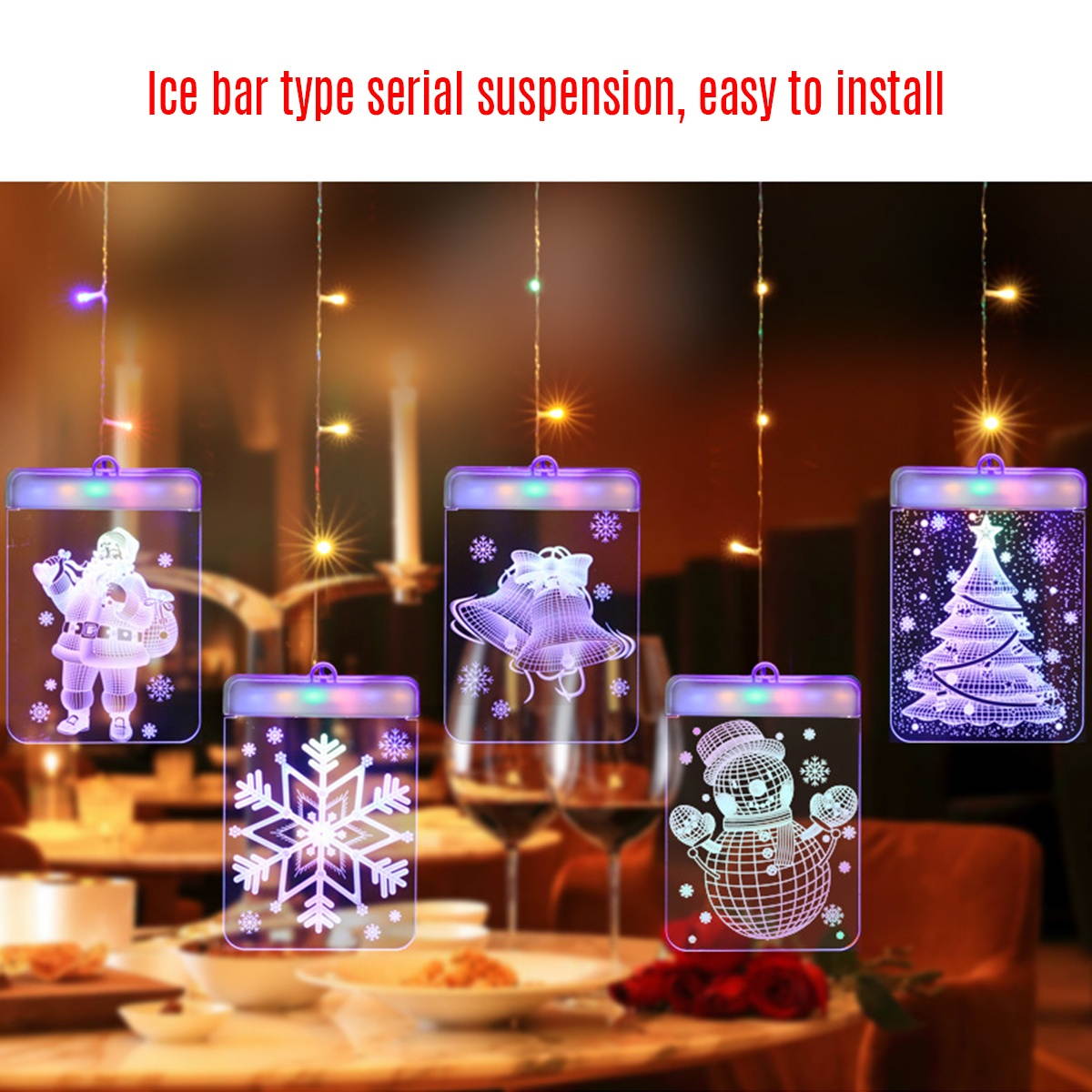 Christmas Party LED Curtain String Lights Decoration 3D Visual Effect USB Powered for Home Room Indoor Bedroom Window Decor, 4.9ft * 2.3ft