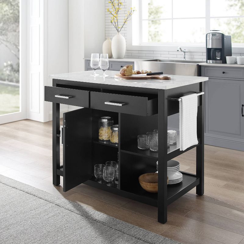 Audrey Faux Marble Top Kitchen Island Black - Crosley
