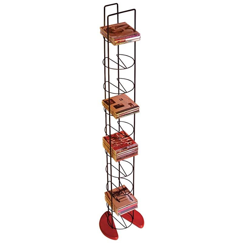 Wire Frame Media Tower - 93 DVD Storage Rack, Wide Stable Base, PN 72212041 in Black Metal and Cherry Wood
