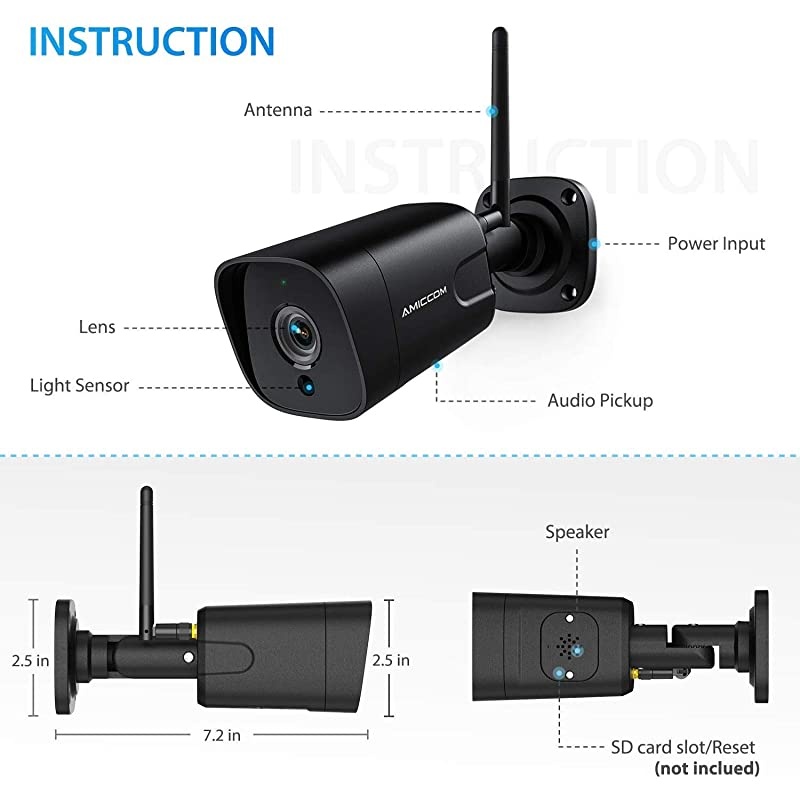 Security Camera 1080P WiFi Camera Wireless Surveillance Cameras PIR Smart Motion Detection IP Camera with IP66 Waterproof IR Night Vision Activity Alert Deterrent Alarm iOS Android