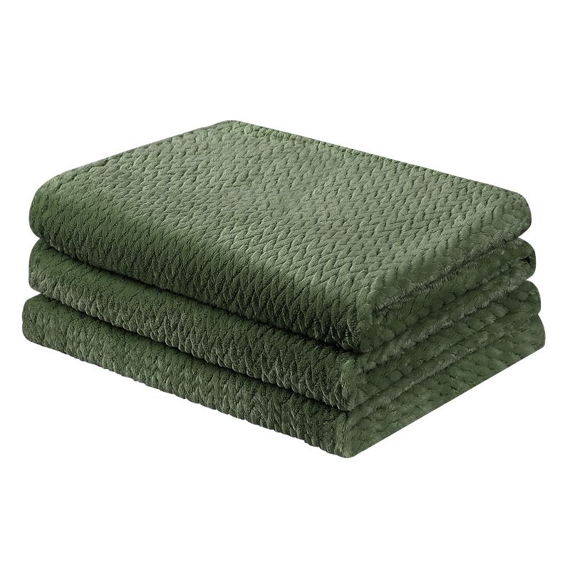 1 Pc Twin Polyester Flannel Fleece Bed Blankets Army Green  - PiccoCasa