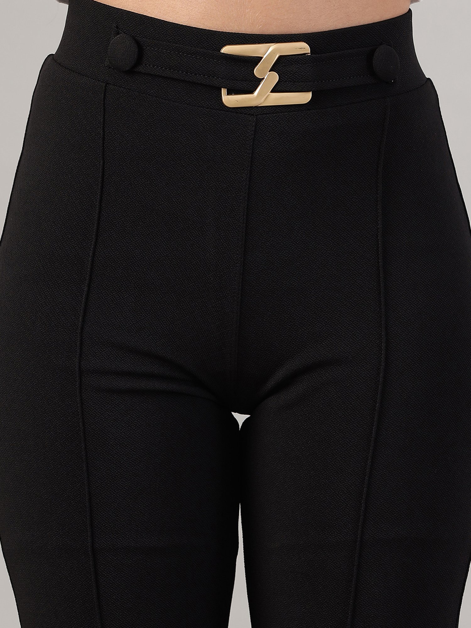 FITHUB Black Regular Fit High Rise Trousers