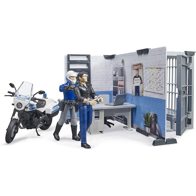 Bruder bworld Police Station Set with Police Motorcycle and Figure