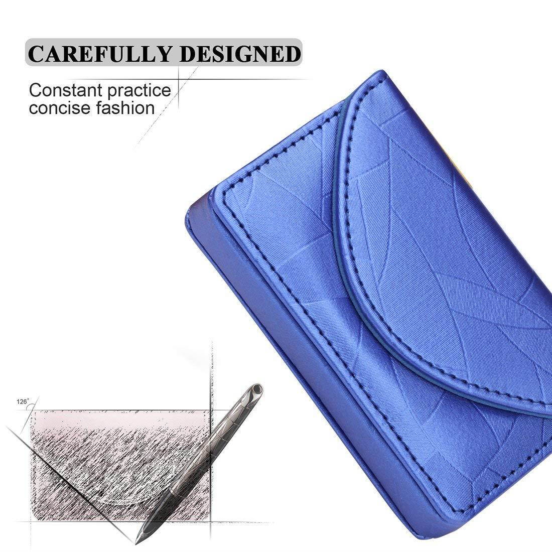 FYY Business card holder, Handmade Premium PU Leather Business Name Card Case Universal Card Holder with Magnetic Closure (Hold 30 pics of cards) Navy Blue