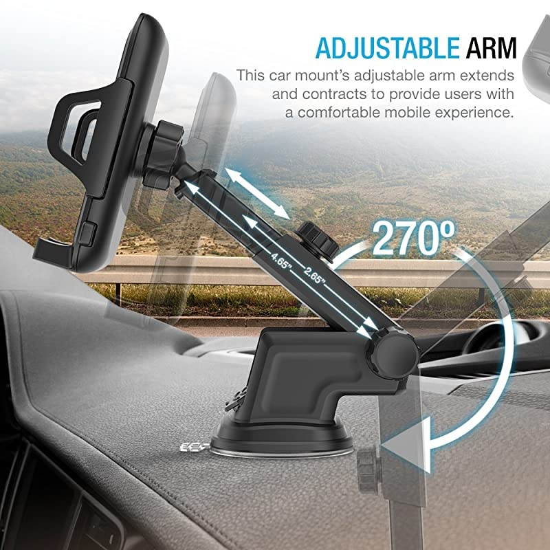 DuraHold Series Car Phone Mount for iPhone 12 11 Pro Max Xs XR X 8 7 Plus SE,Galaxy S20 Ultra S10 S10+ S10e,Note 10,LG,Huawei,Pixel[Washable Sticky Gel Pad/Extendable Holder Arm (Upgrade)]