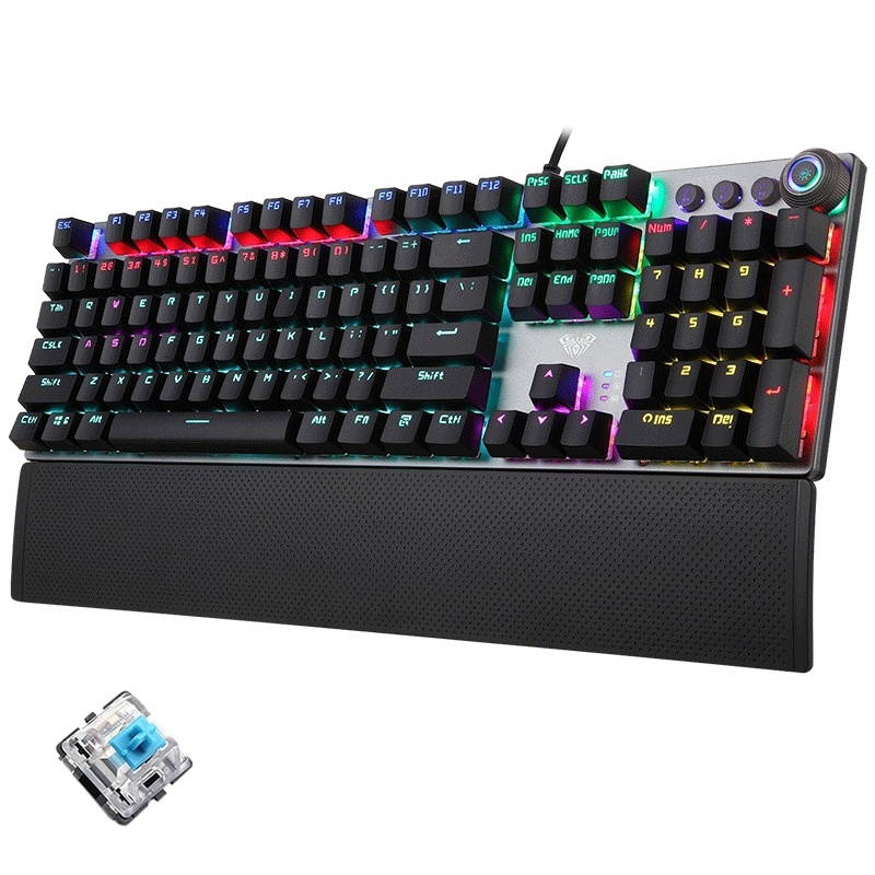 AULA F2088/F2058 108 Keys Mixed Light Mechanical Blue Switch Wired USB Gaming Keyboard with Metal Button