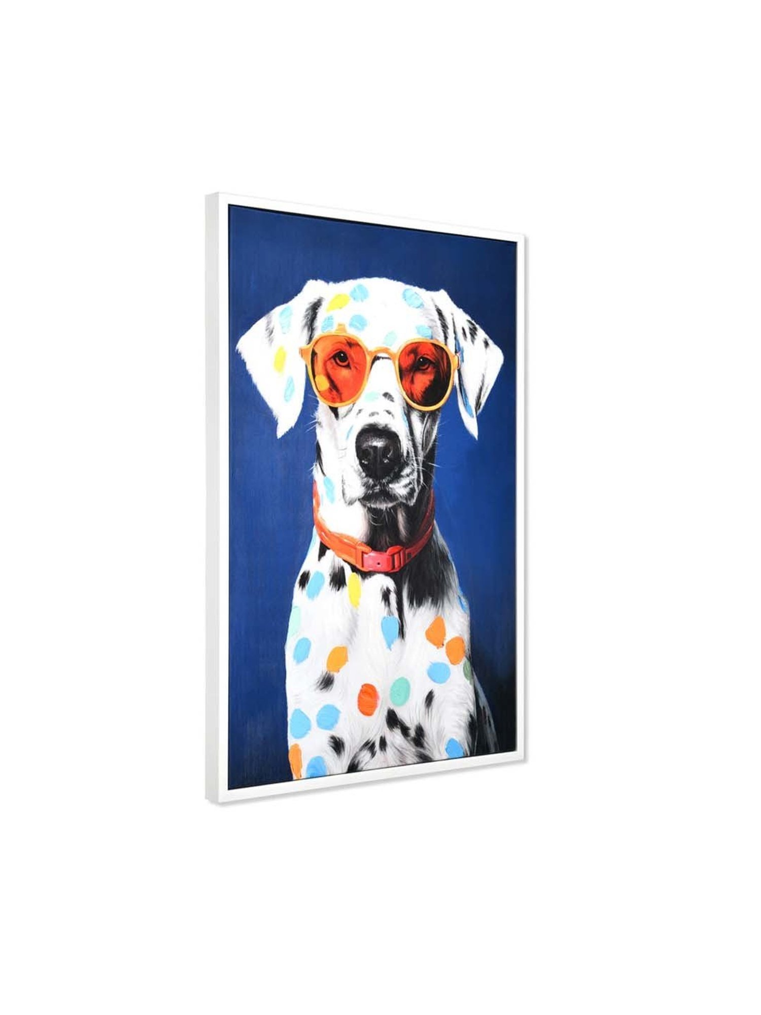 @home Blue Canvas Dog With Glasses Wall Painting