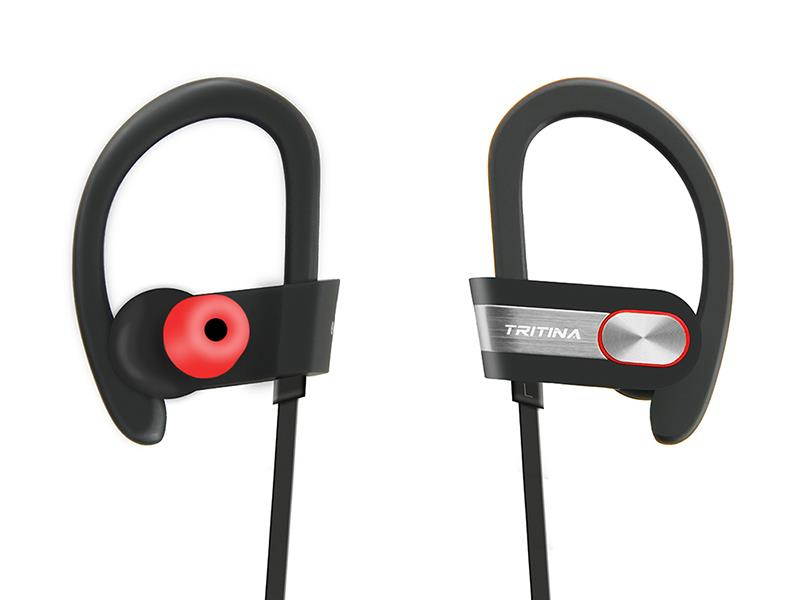 Tritina Sports Bluetooth Earphone Built-in Microphone - Stereo Sound Form Ear Tips, Sweat-proof Sport Earphone Running,Jogging with music(Black with Silver)