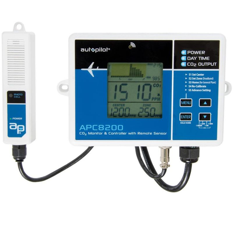 Autopilot APC8200 Hydroponics CO2 Monitor and Controller, 15-Inch Remote Sensor for Grow Rooms and Tents with Memory Tracker, Blue