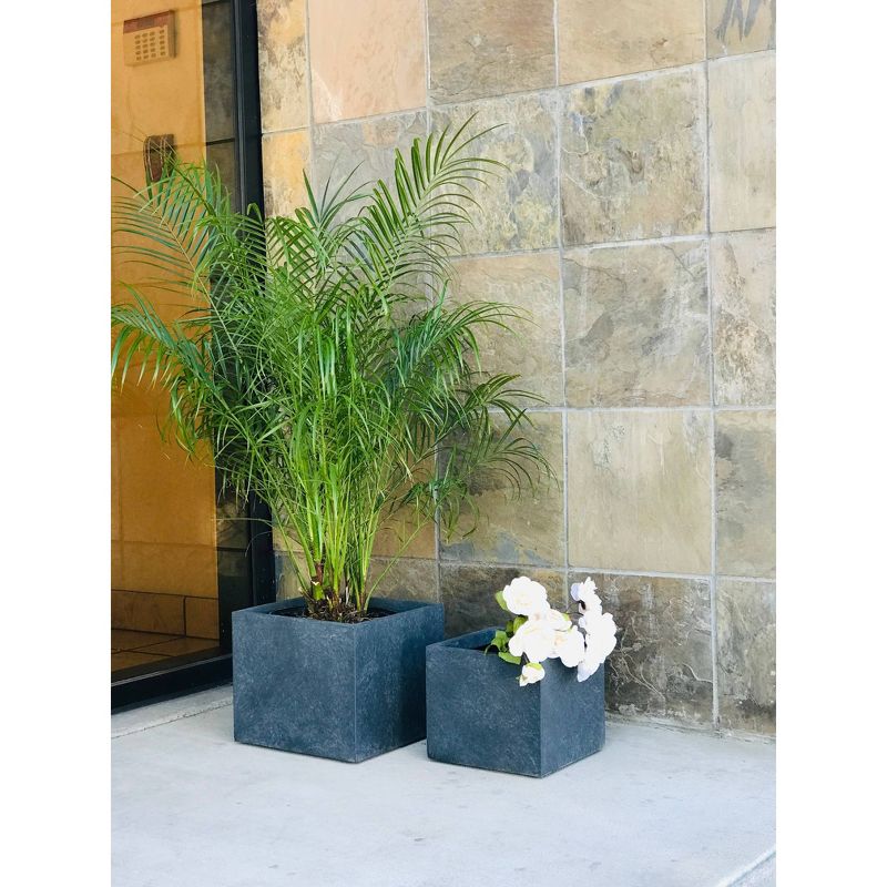 Set of 2 Kante Lightweight Modern Outdoor Concrete Square Planter Graphite Black - Rosemead Home & Garden, Inc.