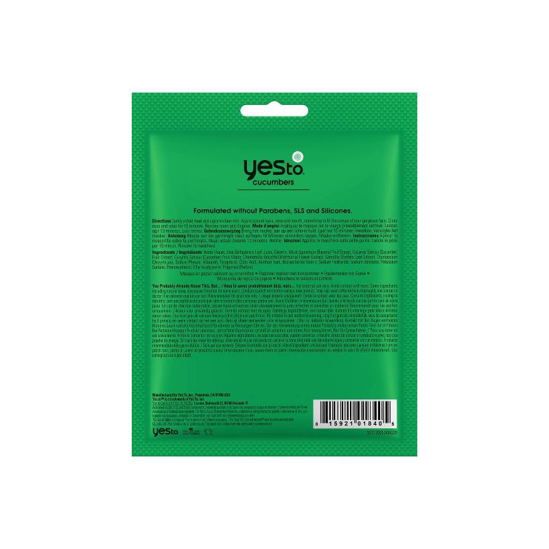 Yes To Cucumbers Calming Paper Face Mask - 1ct