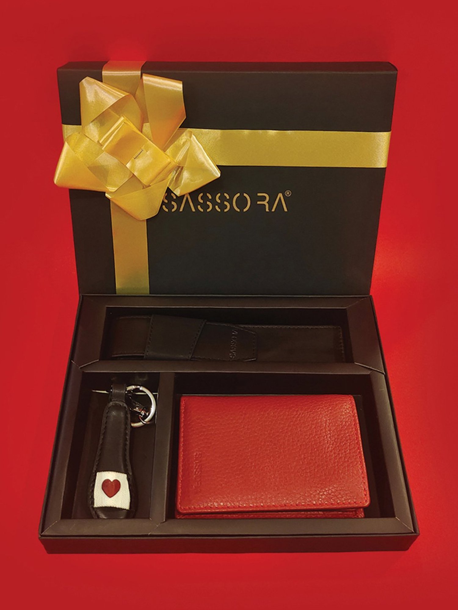 SASSORA Red & Black Solid Wallet, Keychain & Pencase Combo Set