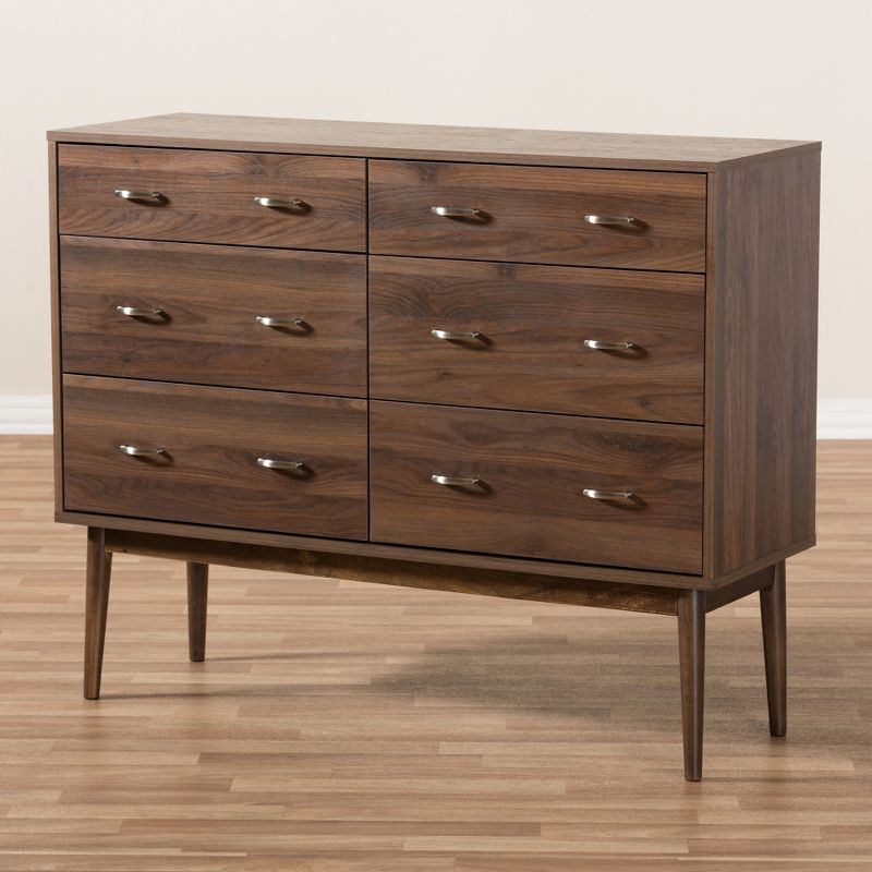 Disa Mid-Century Modern Walnut Finished 6 Drawer Dresser Brown - Baxton Studio