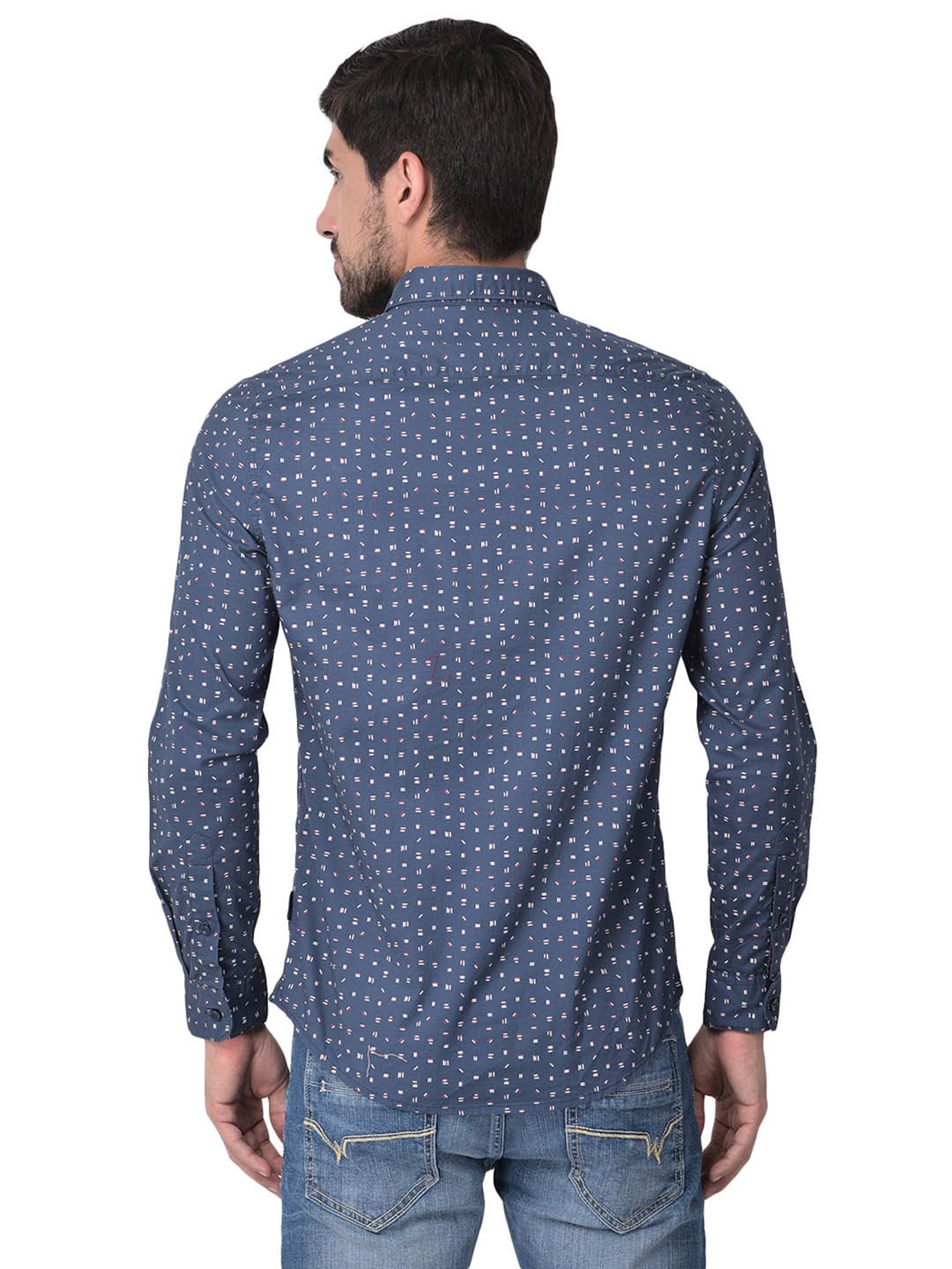 Woodland Blue Regular Fit Printed Cotton Shirt