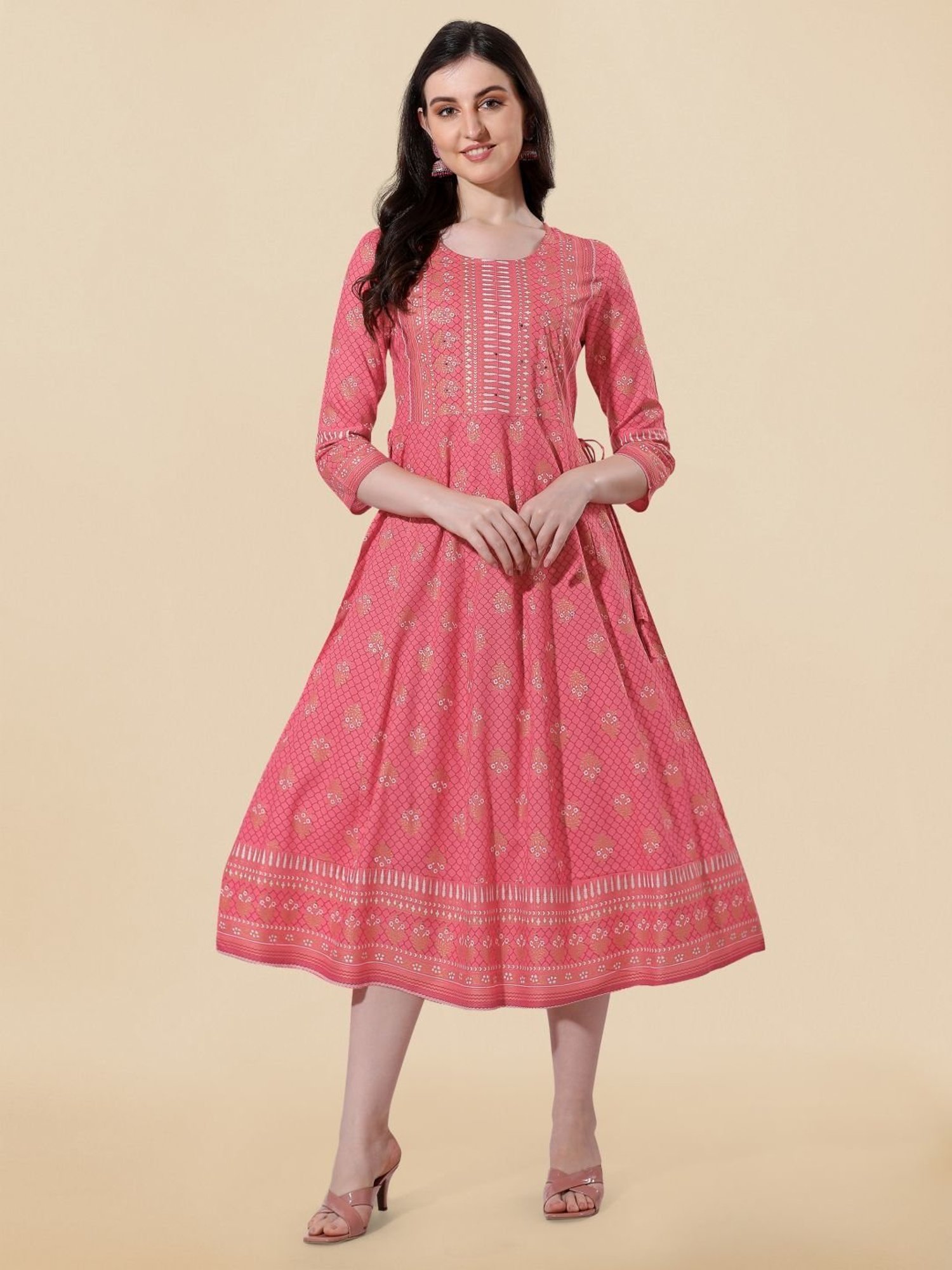 MIRCHI FASHION Coral Embroidered A-Line Dress