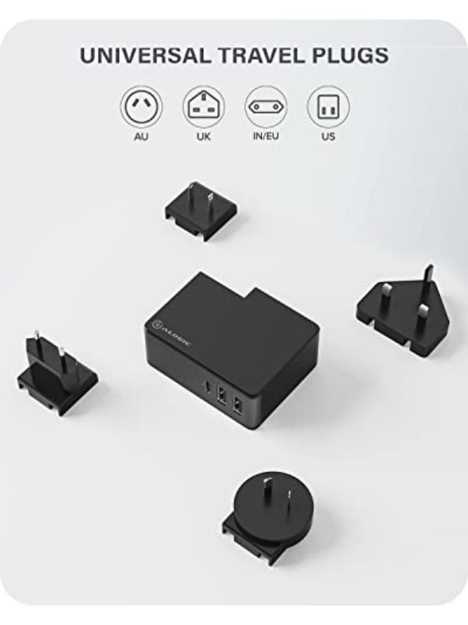 ALOGIC 3 Port USB-C & USB-A 45W Travel Charger with Multi Country Plugs (Black)
