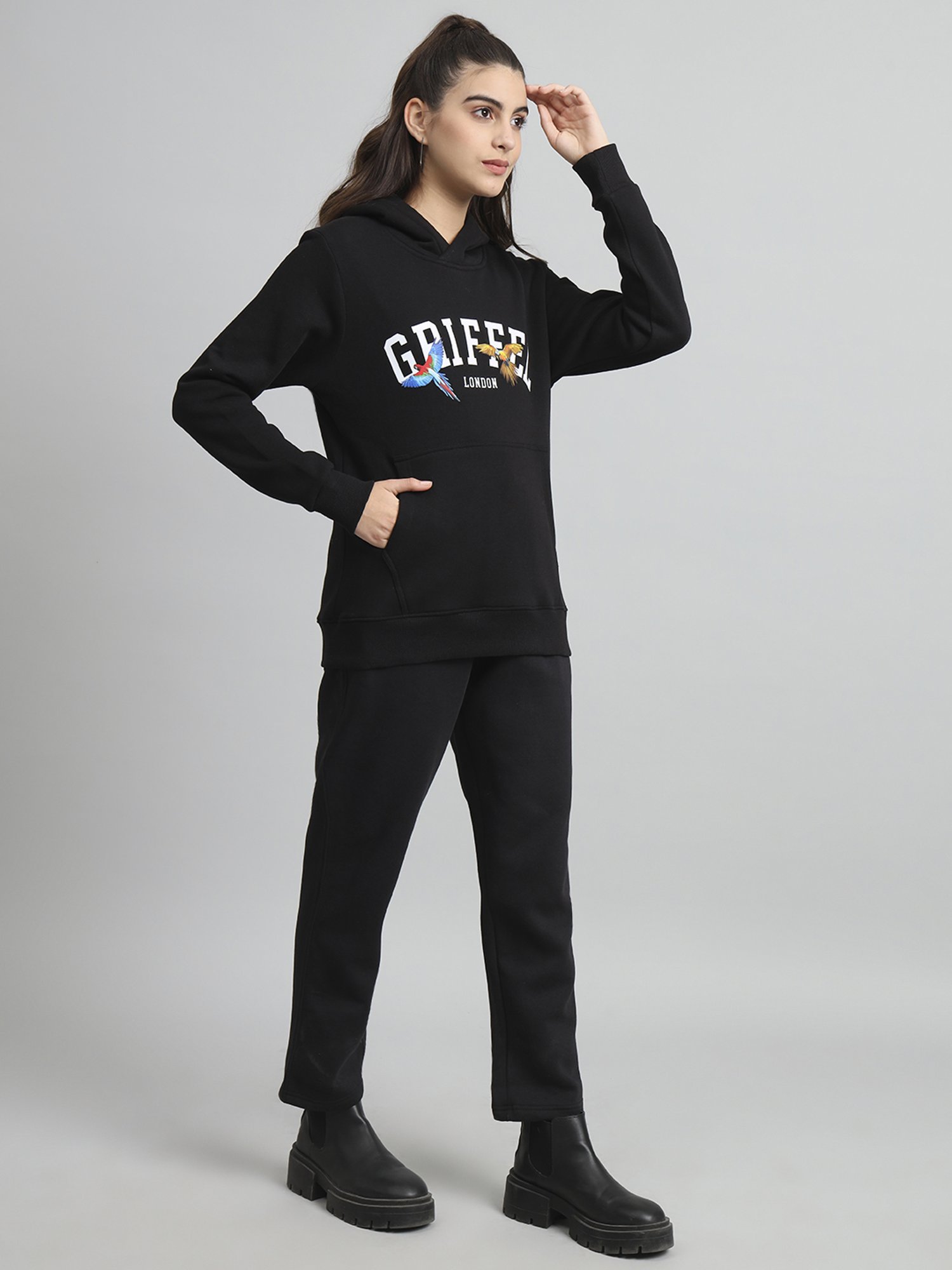 GRIFFEL Black Printed Sweatshirt Track Pants Set