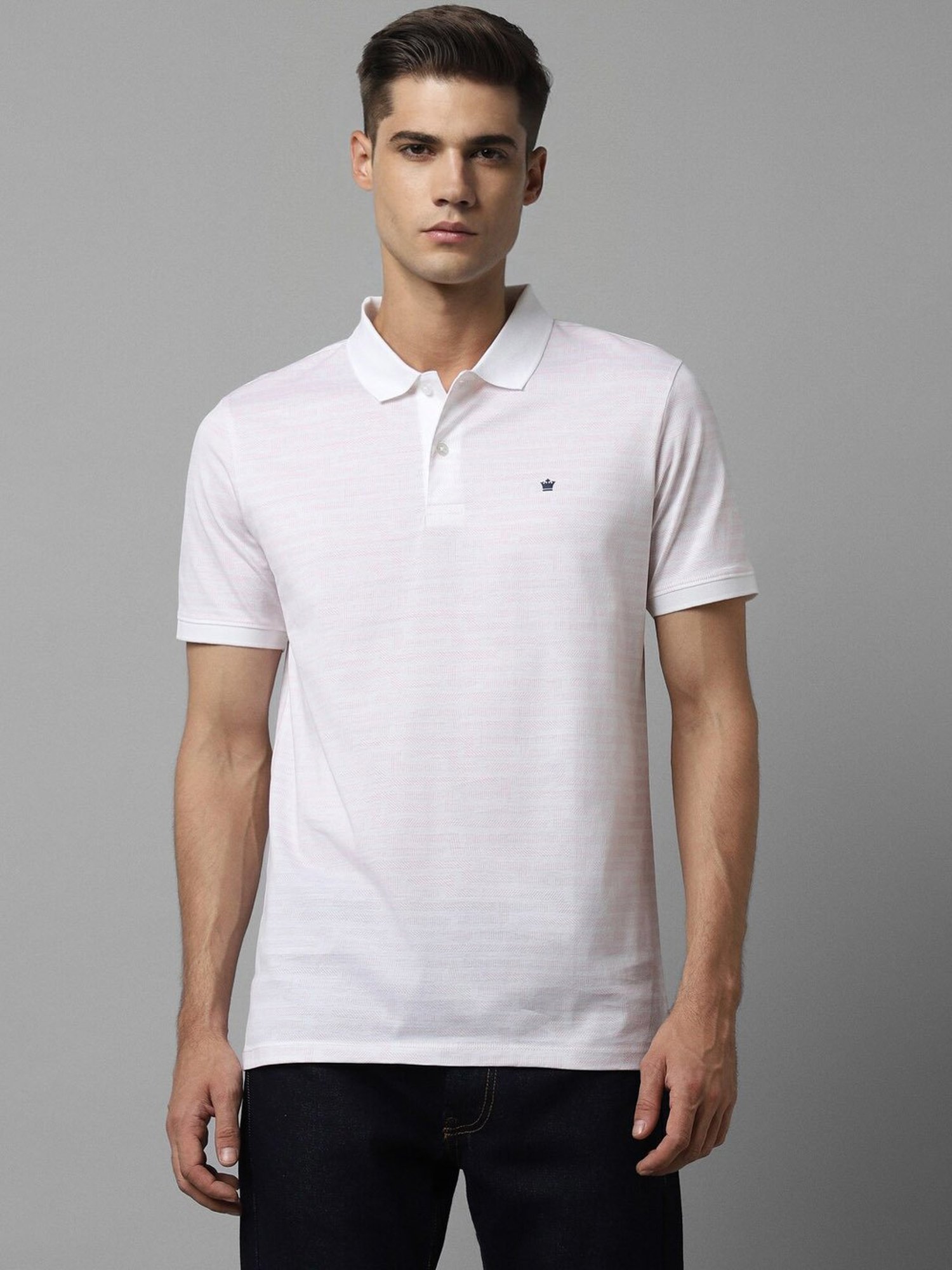 Louis Philippe Sport Ice White Cotton Regular Fit Striped Polo T-Shirt
