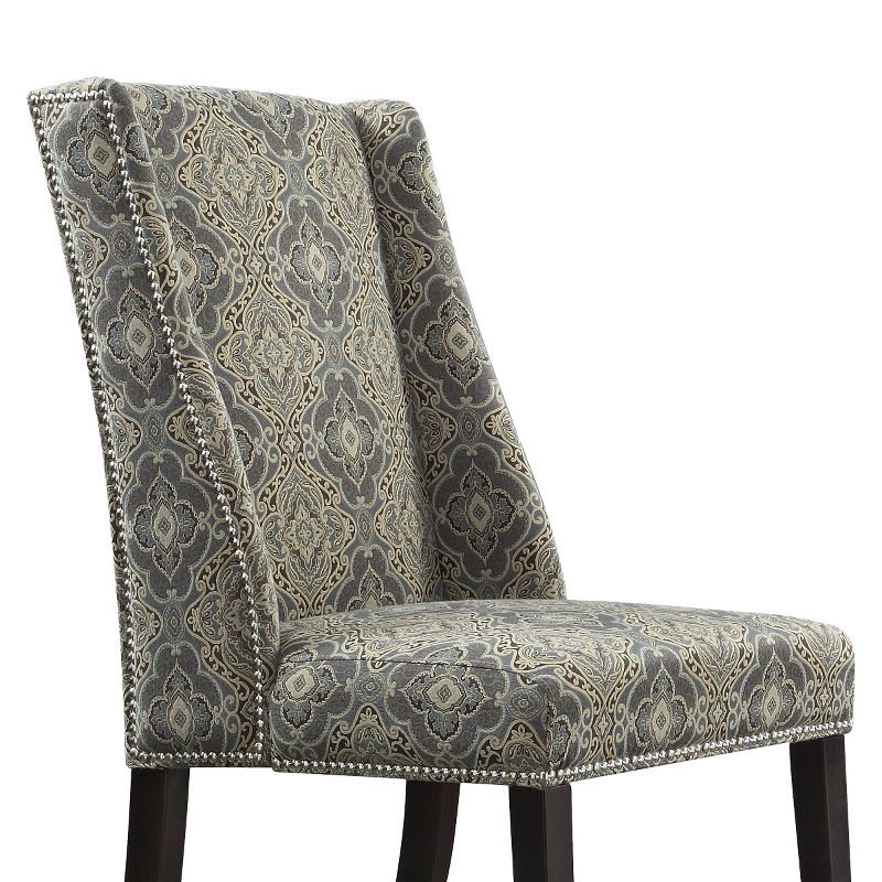 Set of 2 Harlow Wingback Damask Dining Chair with Nailheads Wood Blue - Inspire Q