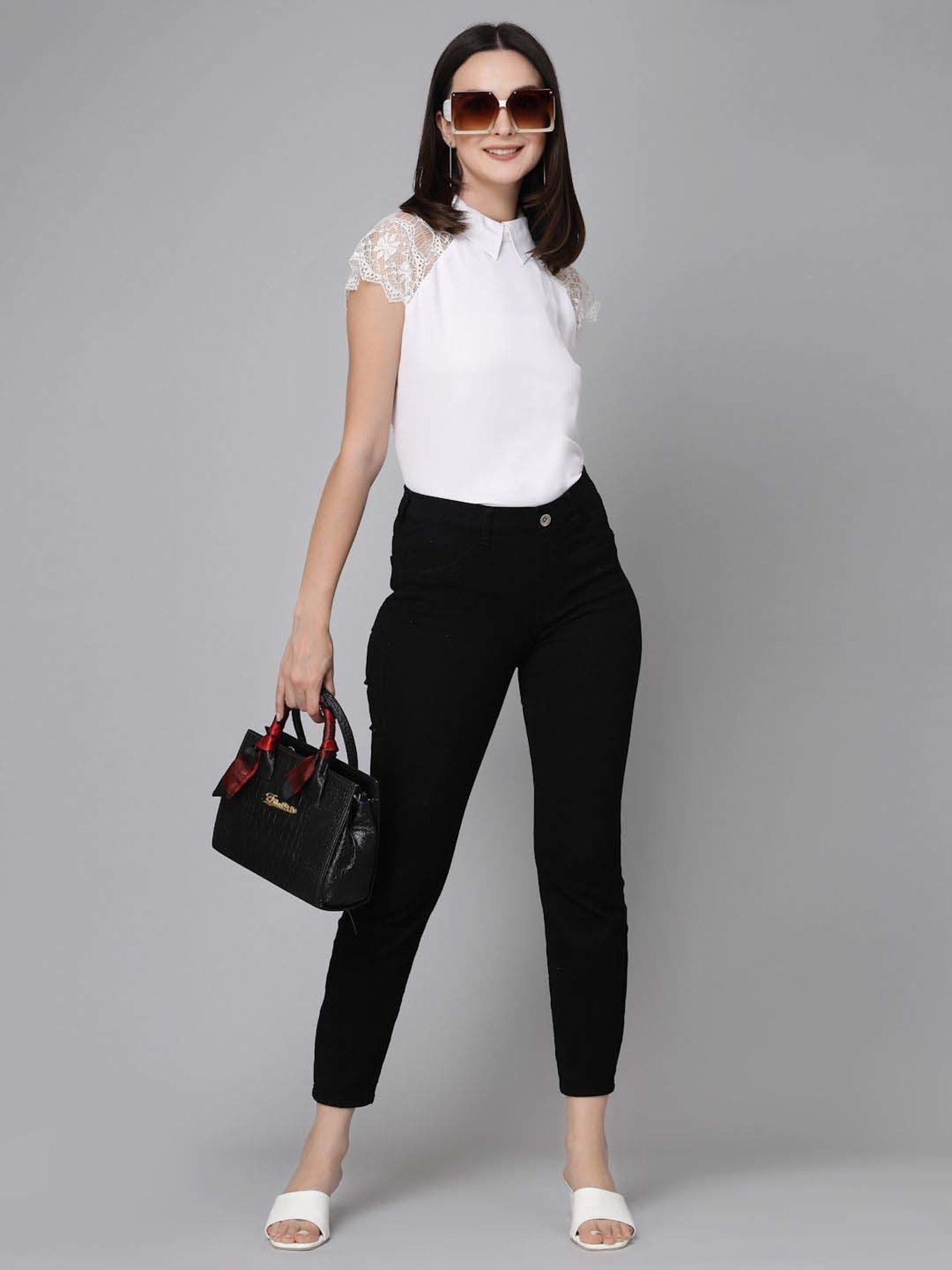 Style Quotient White Self Pattern Top