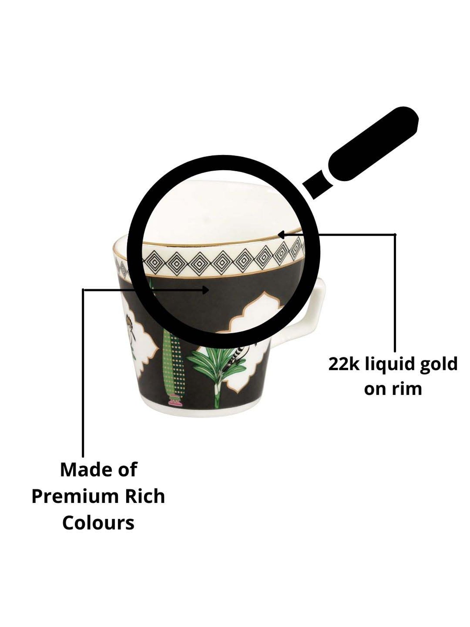 India Circus Black & White Ceramic 4 Cup (0.22 L) with 4 Saucer