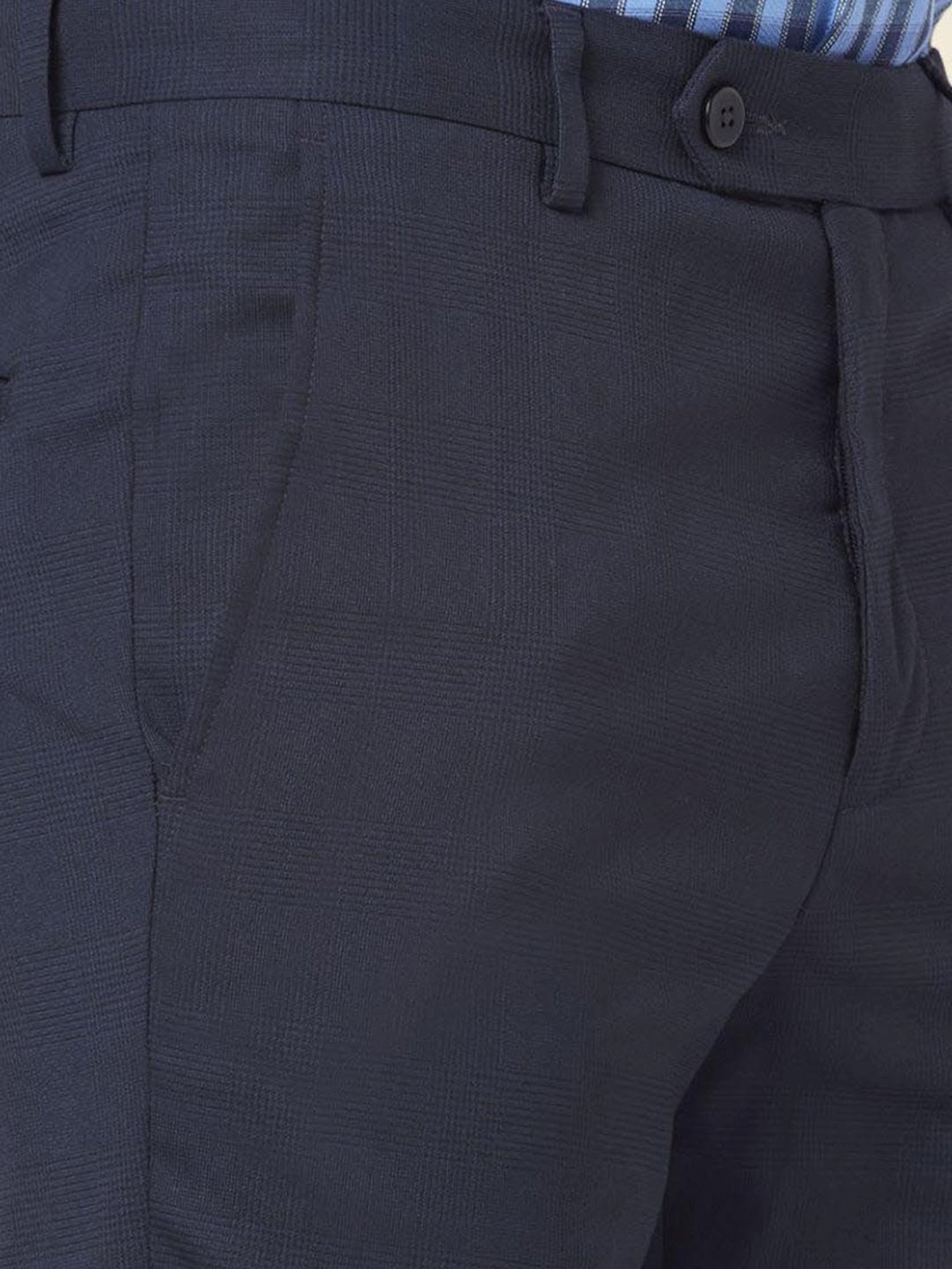 Byford By Pantaloons Navy Slim Fit Self Pattern Trousers