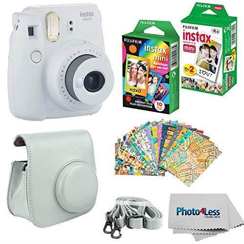 Instax Mini 9 Instant Film Camera Smokey White  Instax Mini Instant Film Twin Pack  Instax Mini Rainbow Film Case for Fuji Mini Camera Fuji Instax Accessory Kit
