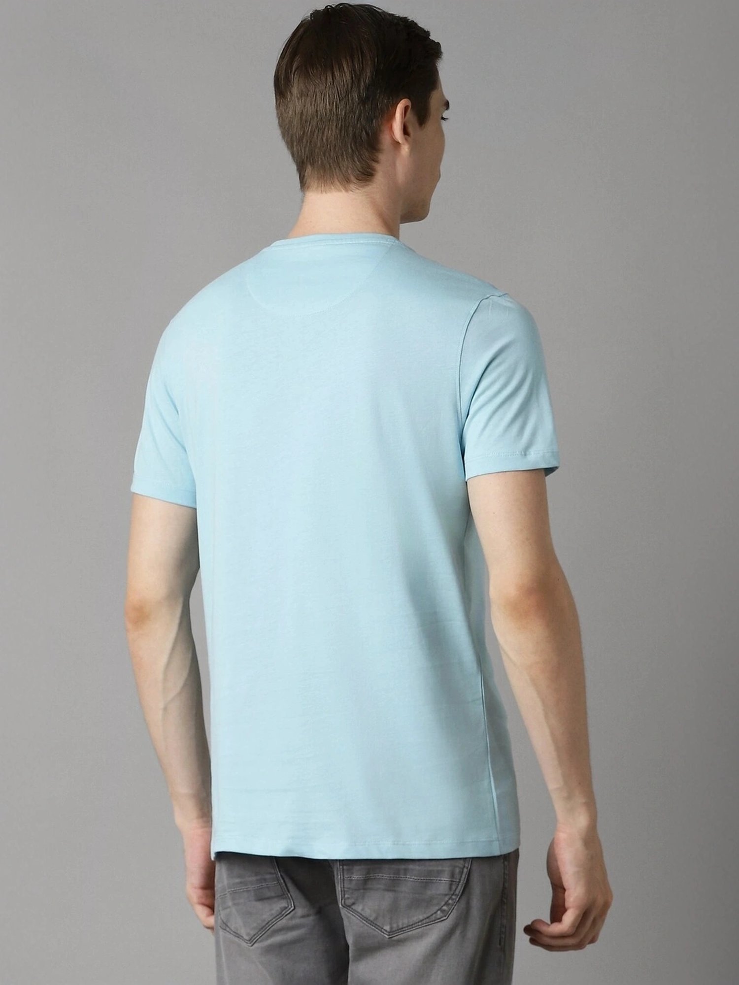 Louis Philippe Blue Cotton Slim Fit Printed T-Shirt