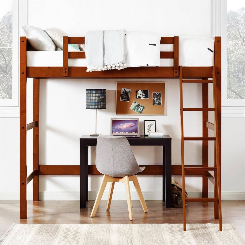 Twin Houston Kids' Wooden Loft Bed with Ladder Walnut - Room & Joy
