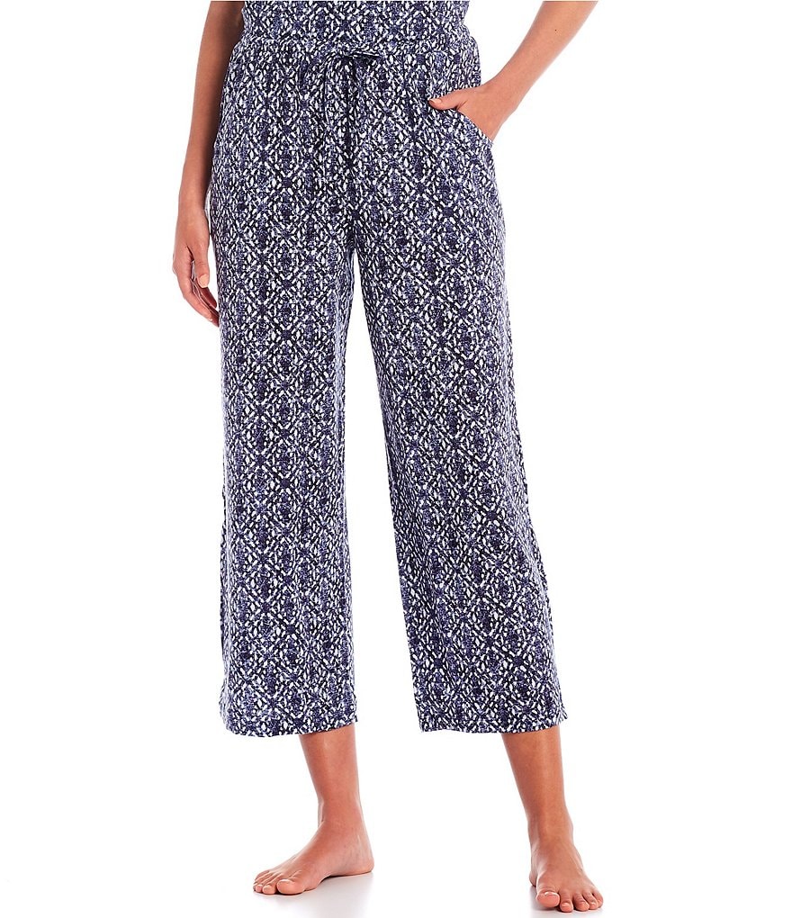 Nottibianche Printed Jersey Knit Coordinating Cropped Sleep Pants