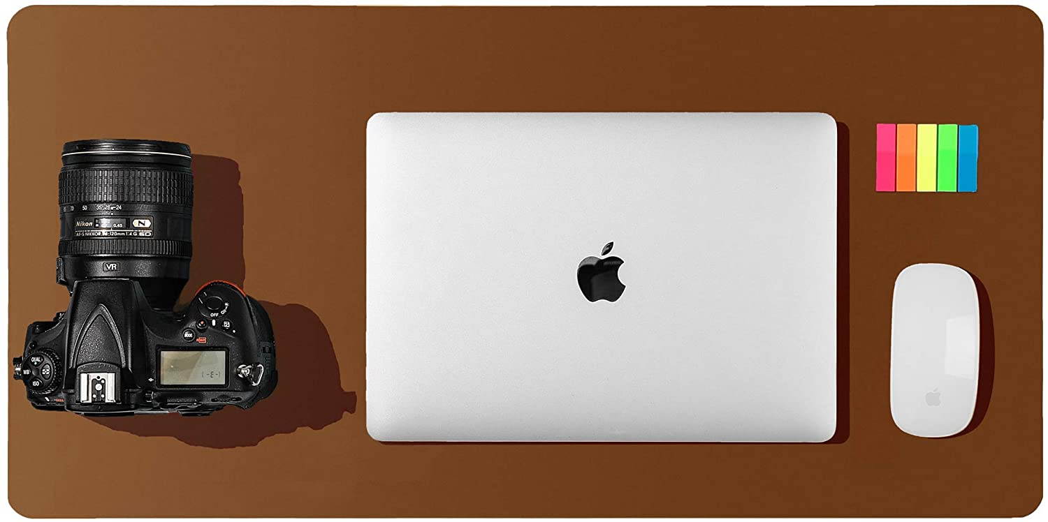 Leather Desk Pad Protector,Mouse Pad,Office Desk Mat,Non-Slip PU Leather Desk Blotter,Laptop Desk Pad,Waterproof Desk Writing Pad for Office and Home (Brown,23.6" x 13.7")