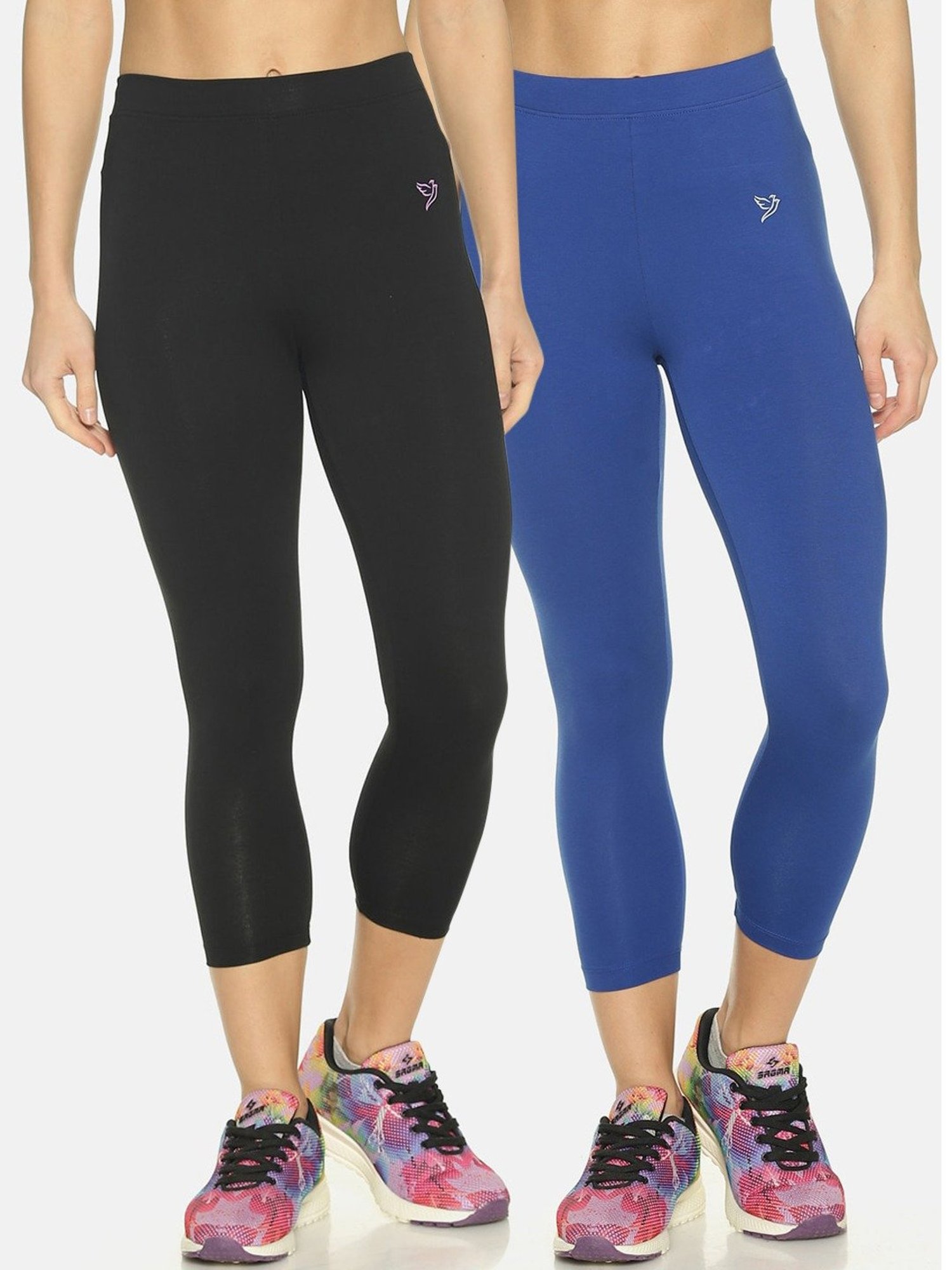 TWIN BIRDS Black & Blue Cotton Capris - Pack Of 2