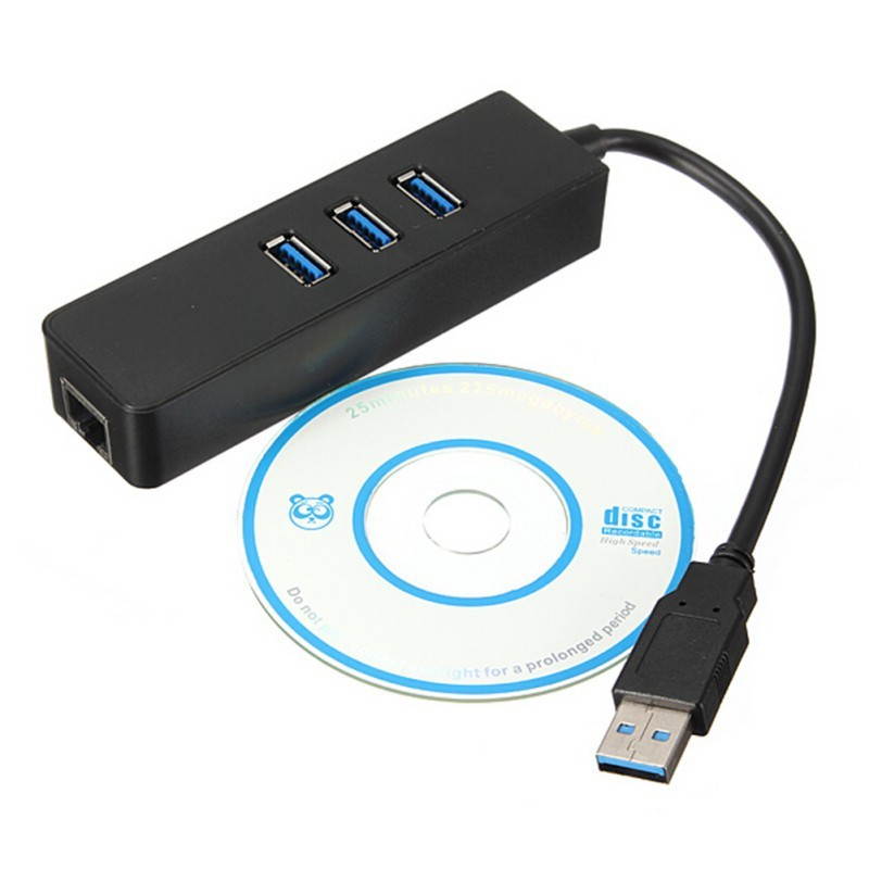New 3 Port USB 3.0 Hub 10/100/1000 Mbps RJ45 Gigabit Ethernet LAN Wired Network Adapter