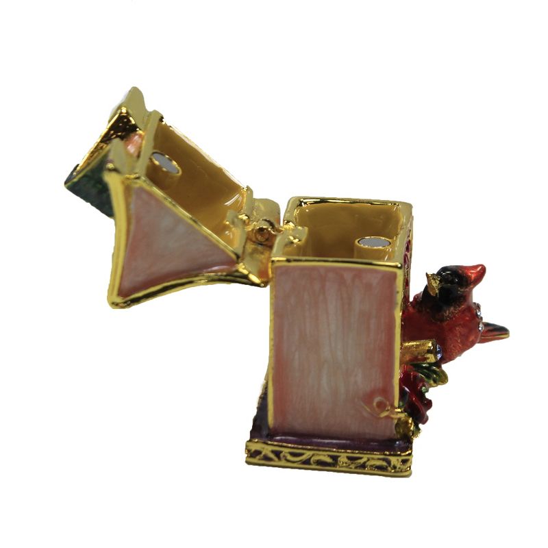 Hinged Trinket Box 2.25" Cardinal Bird House Red Bird Crystals Flower  -  Decorative Figurines