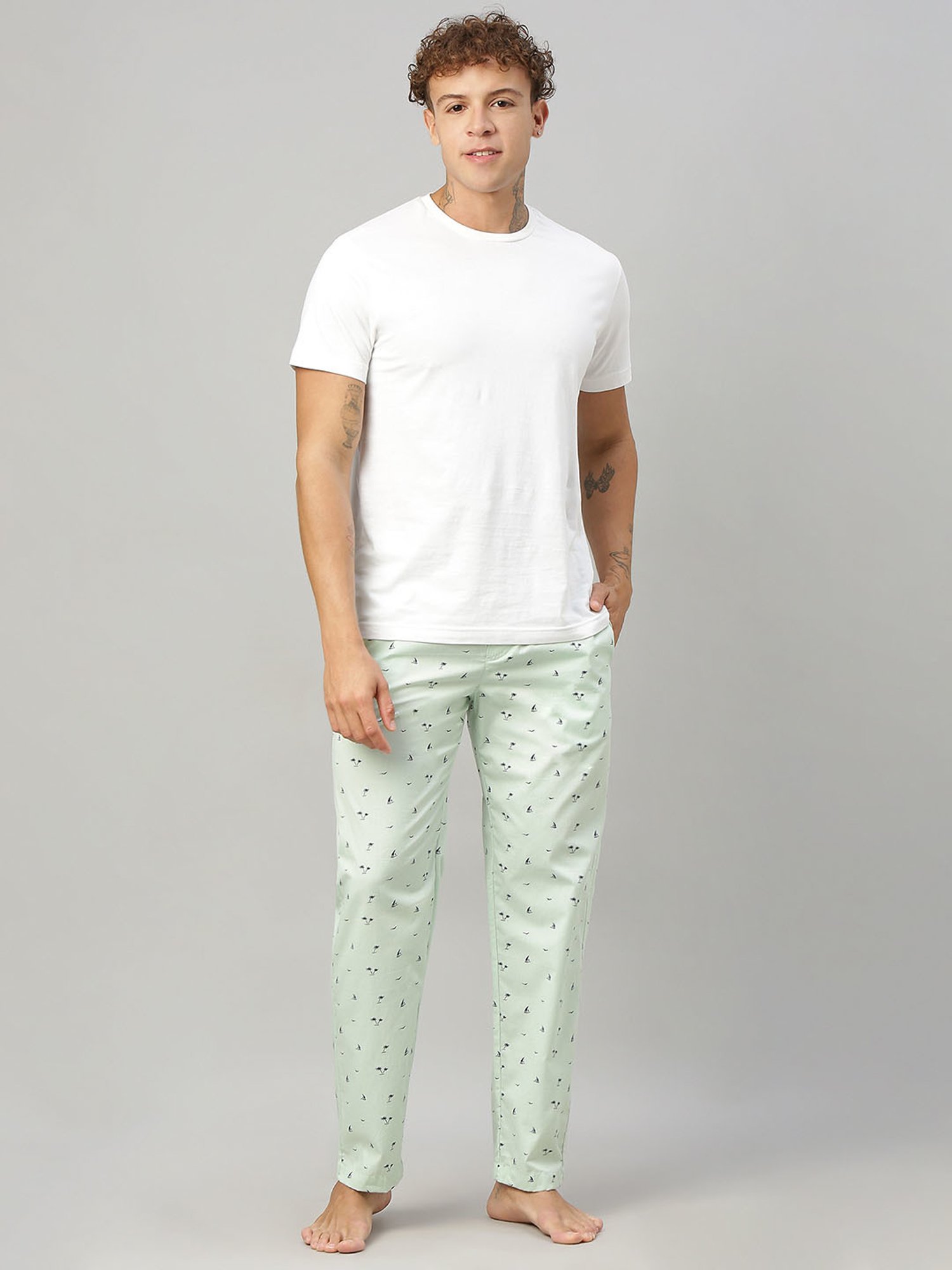 Urban Scottish Mint Green Cotton Regular fit Print Nightwear Pyjamas