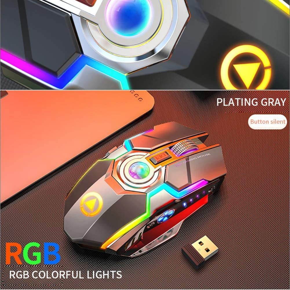 CUUWE Wireless Gaming Mouse2.4G, A5 Ergonomic RGB Backlit 7 Buttons 1600DPI Rechargeable Silent Cordless Mouse for PC Laptop