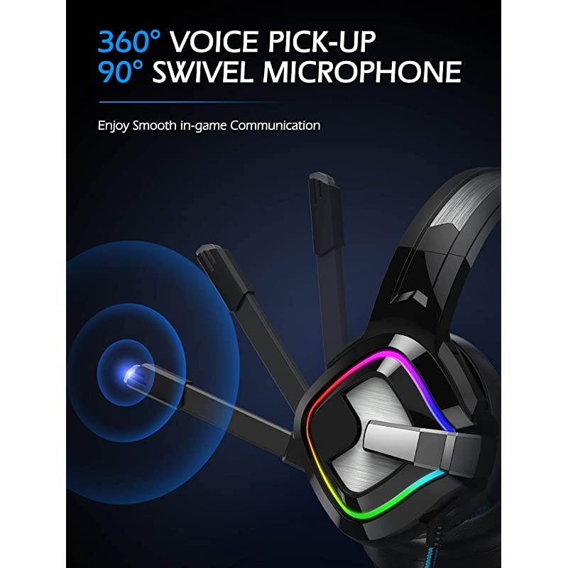 Gaming Headset PS4 Headset Xbox One Headset with Noise Canceling Mic and Rgb Light PC Headset with Stereo Surround Sound OverEar Headphones for PC PS4 Xbox One Laptop