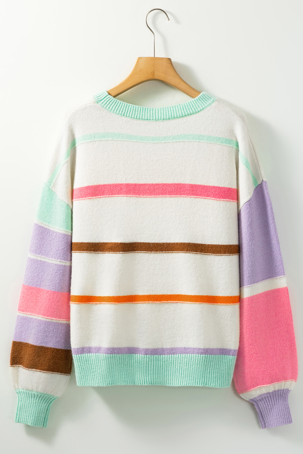 Multicolor Striped Print Drop Shoulder Pullover Crew Neck Sweater