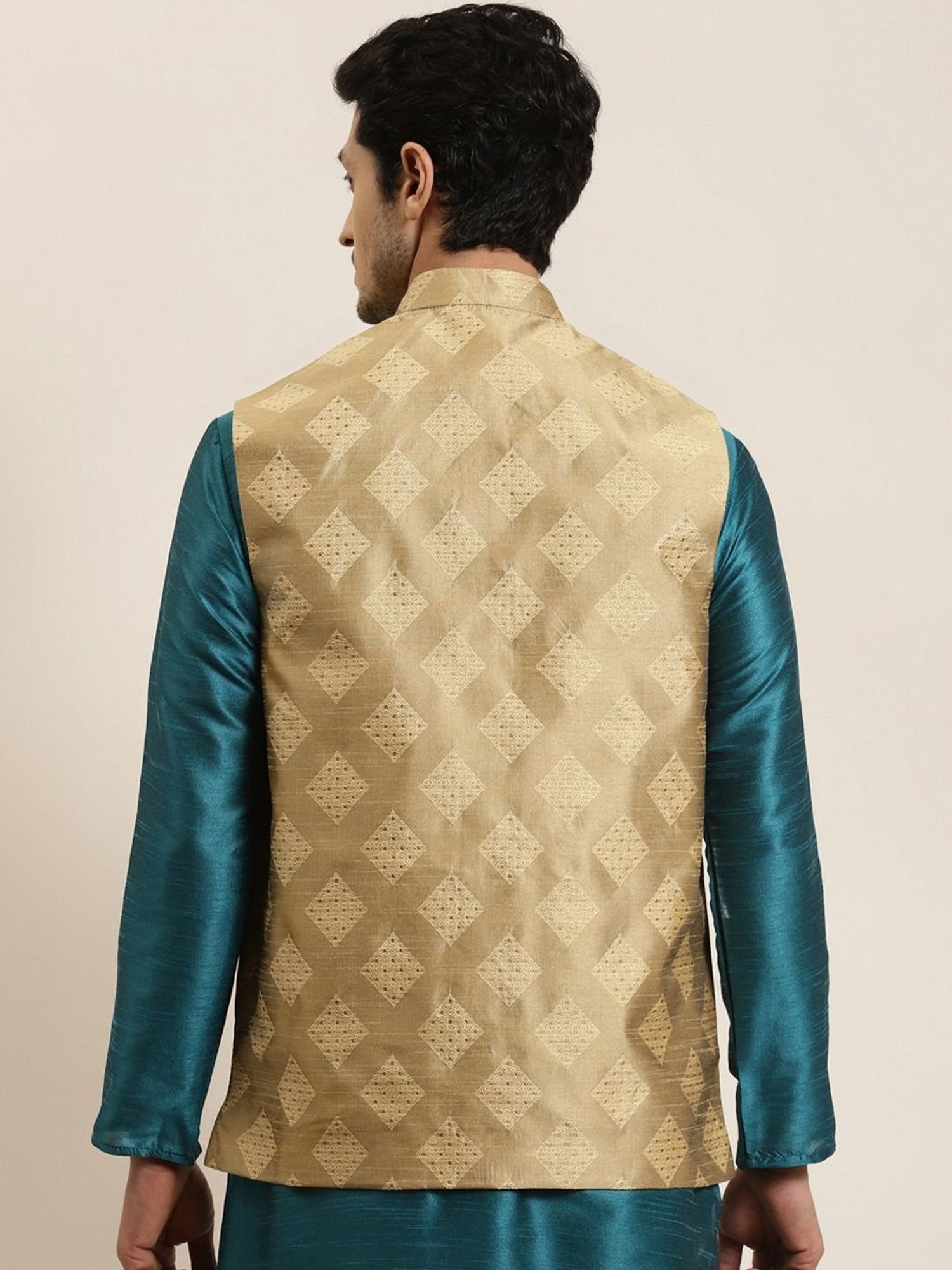 Sojanya Gold Regular Fit Self Pattern Nehru Jacket